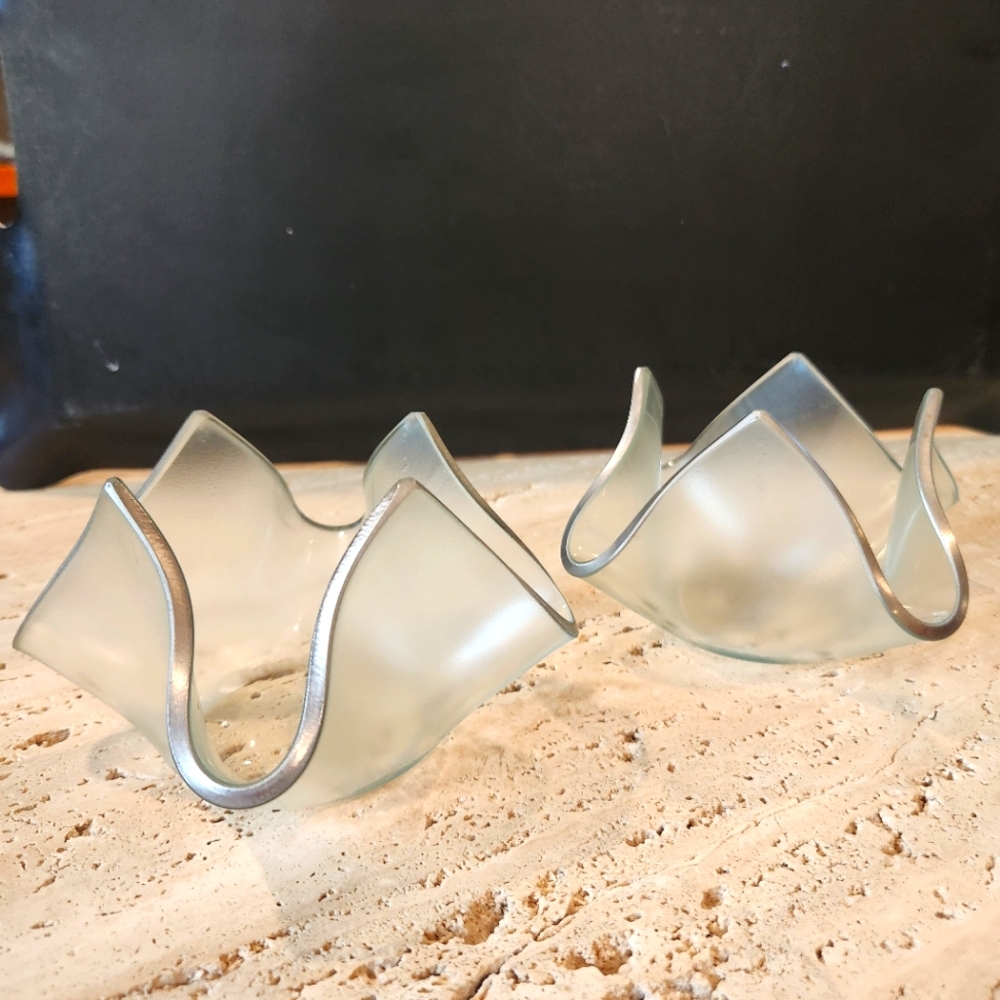 Annieglass Handkerchief Votive Candle Holders, Handmade, Set of 2